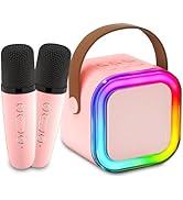 Mini Karaoke Machine for Kids Adults, Mini Portable Bluetooth Karaoke Speaker with 2 Wireless Mic...