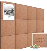 Large Cork Board Alternative 48" X 36" Bulletin Board - 12 Pack Removable Felt Wall Tiles with 30...