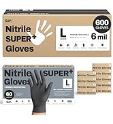 Super+ 6 Mil Nitrile Disposable Gloves, HEAVY DUTY Chemical Resistant Latex &amp; Powder-Free Food Sa...