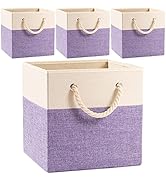 PRANDOM Large Foldable Cube Storage Bins 13x13 inch [4-Pack] Fabric Linen Storage Baskets Cubes D...