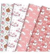 Christmas Wrapping Paper for Kids, Boys &amp; Girls - Pink Gift Wrapping Paper Sheets with Gnome, Pol...