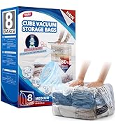 TAILI 8 Pack Vacuum Storage Bags for Travel, Cube Medium Size (25x19x11 inch), Reusable Space Sav...