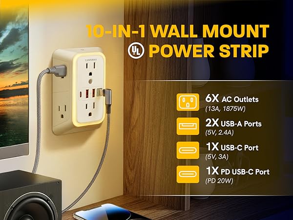 Wall Outlet Extender PD 20W with Night Light