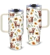 xiiai Highland Cow Gifts - Yak Tumbler 30oz with Handle and Straws, Leak-proof, Stainless Steel I...
