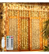 Ollny Curtain Lights 6.6x6.6ft, 200LED String Lights with Remote Warm White | 8 Modes Dimmable Ti...