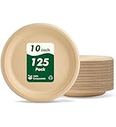 CELLURA 10 Inch 125 Count Compostable Heavy-Duty Round Paper Plates, Disposable Biodegradable Nat...