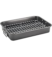 Farberware Bakeware Nonstick Steel Roaster with Flat Rack, 11-Inch x 15-Inch, Gray