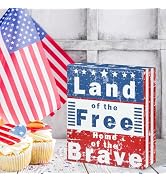 Patriotic Decorations for Home, 4th Fourth of July American Rustic Wooden Box Block Decor for Ind...