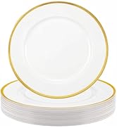 WDF 25Pack Gold Charger Plates - 12Inch Chargers for Dinner Plates- Heavy Duty Plastic Chargers f...