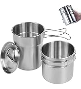 KOKKOYA Foldable Camping Cups Mugs Camping Pot Cookware 304-Food-Grade Outdoor Camp Cooking Set w...