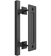 SMARTSTANDARD Heavy Duty 12" Pull and Flush Barn Door Handle Set, Large Rustic Two-Side Design, f...