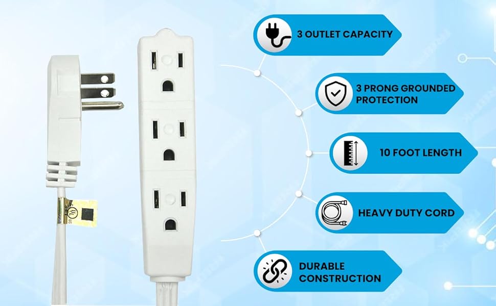 white extension cord, flat wall extension cord