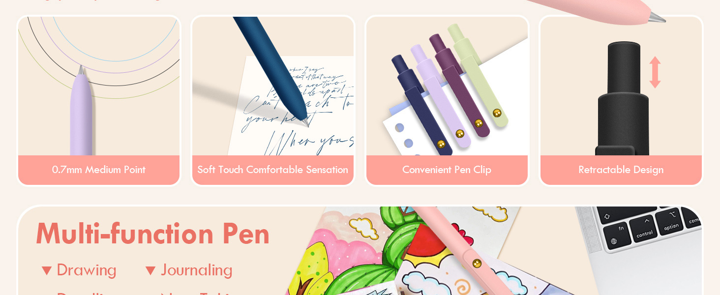 6-pack of colorful gel pens fine point smooth writing pens