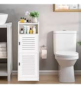 ShellKingdom Toilet Paper Holder Stand, Small and Slim Bathroom Storage Cabinet Shelves, Storage ...
