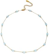 RINHOO Dainty Beaded Necklace for Women 18K Gold Plated Stainless Steel Colorful Blue Pink Choker...