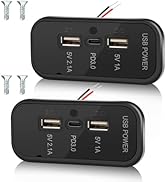 3 Ports 12V RV USB Outlet 45.5W, 2PCS Gibbab PD3.0 Type-C Quick Charge & Dual USB A Port 3.1A Pan...