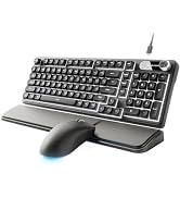 EWEADN Wired Keyboard and Mouse Combo with Detachable Wrist Rest - Black | RGB Backlit, Media Kno...