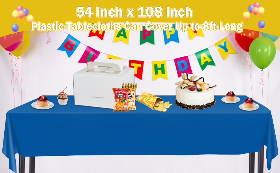 54x108 inch plastic tablecloths can cover up to 8ft
