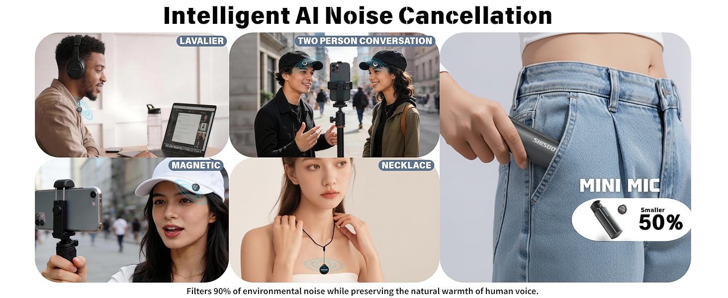 tiny wearable lavalier microphone magnetic snap button design lightweight discrete mic for vloggers