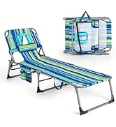 Goplus Tanning Chair, Folding Adjustable Patio Lounge Chair with Face Hole, Removable Pillow, 330...