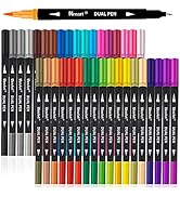 Dual Markers Brush Pen, Colored Pen Fine Point Art Marker &amp; Brush Highlighter Pen for Adult Color...