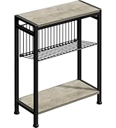 Small Side Table for Small Space, 3-Tier Narrow End Table with Magazine Holder, Slim Nightstand, ...