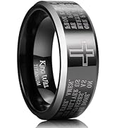King Will 8mm Titanium Rings for Men Lord's Prayer Engraved Mens Cross Ring Vintage Religious Ban...