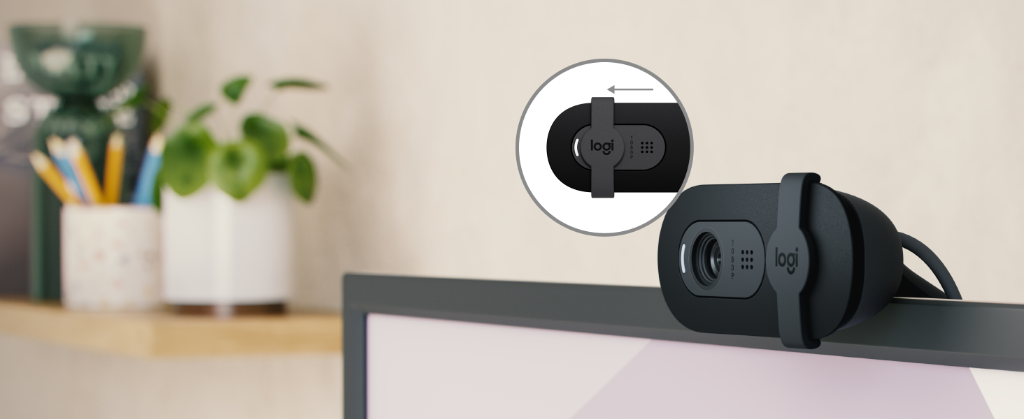 zoom of brio 100 full hd webcam for meetings and streaming with privacy cover