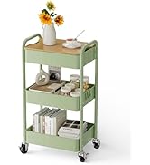 johgee 3 Tier Rolling Cart with Table top, Metal Rolling Utility Cart, Sturdy Storage Organizer C...