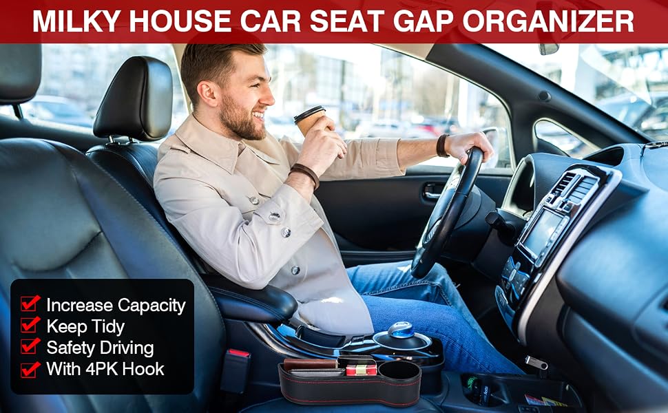 MILKY HOUSE CAR SEAT GAP ORGANIZED AND 4 PIECES SEAT HOOK