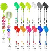 24 Pcs Beadable Badge Reels Retractable,Badges Reel Making Kit with Beads,Retractable ID Badge Ho...