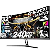 SANSUI 32 Inch Curved 240Hz Gaming Monitor High Refresh Rate, FHD 1080P Gaming PC Monitor HDMI DP...