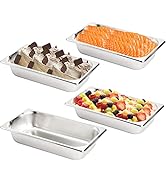 TOPZEA Set of 4 Stainless Steel Steam Table Pan 1/3 Size, 2.5 Inch Deep Anti-Jam Breading Pan Tra...