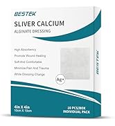 BESTEK AG Silver Calcium Alginate Wound Dressing, 10 Individual Pack, 4'' x 4'' Patches, Soft and...