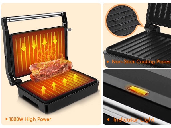 Panini Press, Aigostar 1000W Sandwich Maker, Panini Maker Electric Indoor Grill,sandwich press