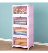 4 Tier Stackable Plastic Storage Bins with Lid and Wheels - 23 QT Closet Organizers and Storage, ...