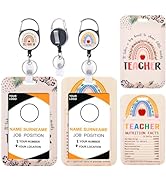 Teacher Retractable Badge Holders Reel - 2PCS Boho Apple Rainbow Fashionable ID Badge Holder Cara...
