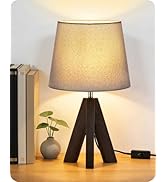 GOEBLESON Tripod Table Lamp, 14.6" Small Bedside Lamp, Modern Nightstand Lamp with Gray Shade &amp; D...