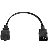 CERRXIAN 1ft Power Extension Cord, IEC 320 C14 Male Plug to Nema 1-15R 2-Prong Female Socket Outl...