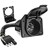 MICTUNING 4-Way Flat to 7-Way Round Blade Trailer Adapter Wiring Plug Connector with Mounting Bra...