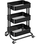 Pipishell 3 Tier Metal Rolling Utility Cart, Heavy-Duty Storage Rolling Cart with 2 Lockable Whee...