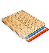 Cutting Boards for Kitchen – Bamboo Cutting Board Set with 6 Color-Coded Flexible Chopping Mats, ...