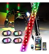 Yiswhis 2PCS 4FT 360° Spiral LED Whip Lights, 4 Pods 210 Degrees Wide Angle Rock Lights, App and ...