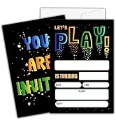 Ycyfckdr Playground Birthday Invitations For Kids Girls Boys, Neon Let's Play Birthday Party Invi...