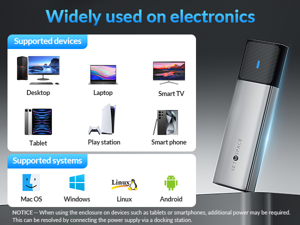 NVME Enclosure, SETMSPACE Tool-Free M.2 Enclosure with 2-in-1 USB C Adapter, External Reader