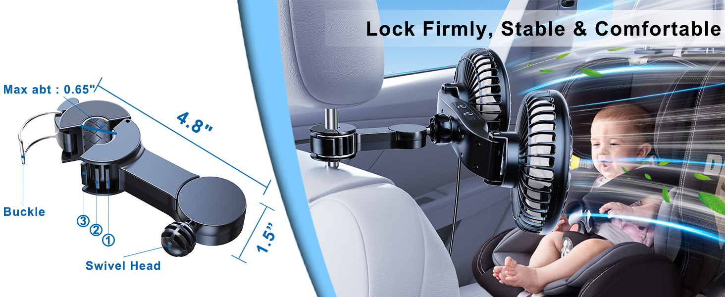 DICMKY Dual Head Car Cooling Fan for Back Seat