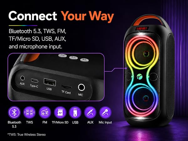multiple inputs ports microphone usb aux tf card usb