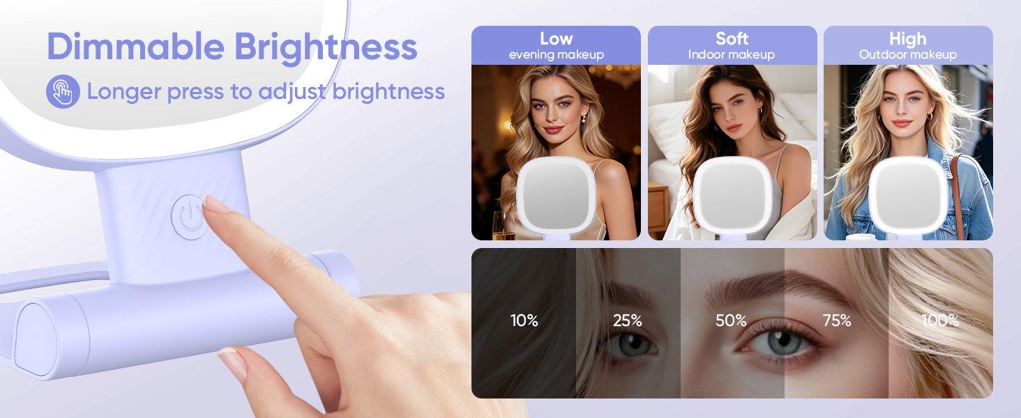 Foldable makeup mirror with lights