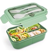 Fanhaw 40 Oz/5 Cup Bento Box for Kids, Men and Women, Lunch Box with 3 Compartments, Utensil, Mic...