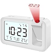 Projection Alarm Clock with 120° Rotatable Projector, 4 Level Brightness Adjustable, Ceiling Alar...